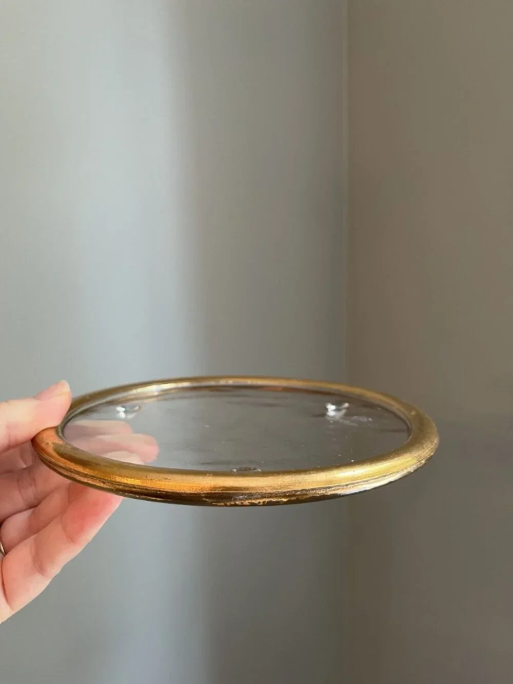 Vintage Glass Pillar Plate Riser With Gold Rim 7-Inch